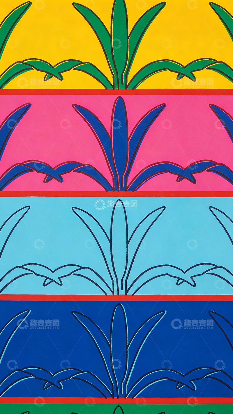 高清大图下载【趣麦麦图】彩色植物图案平面设计素材