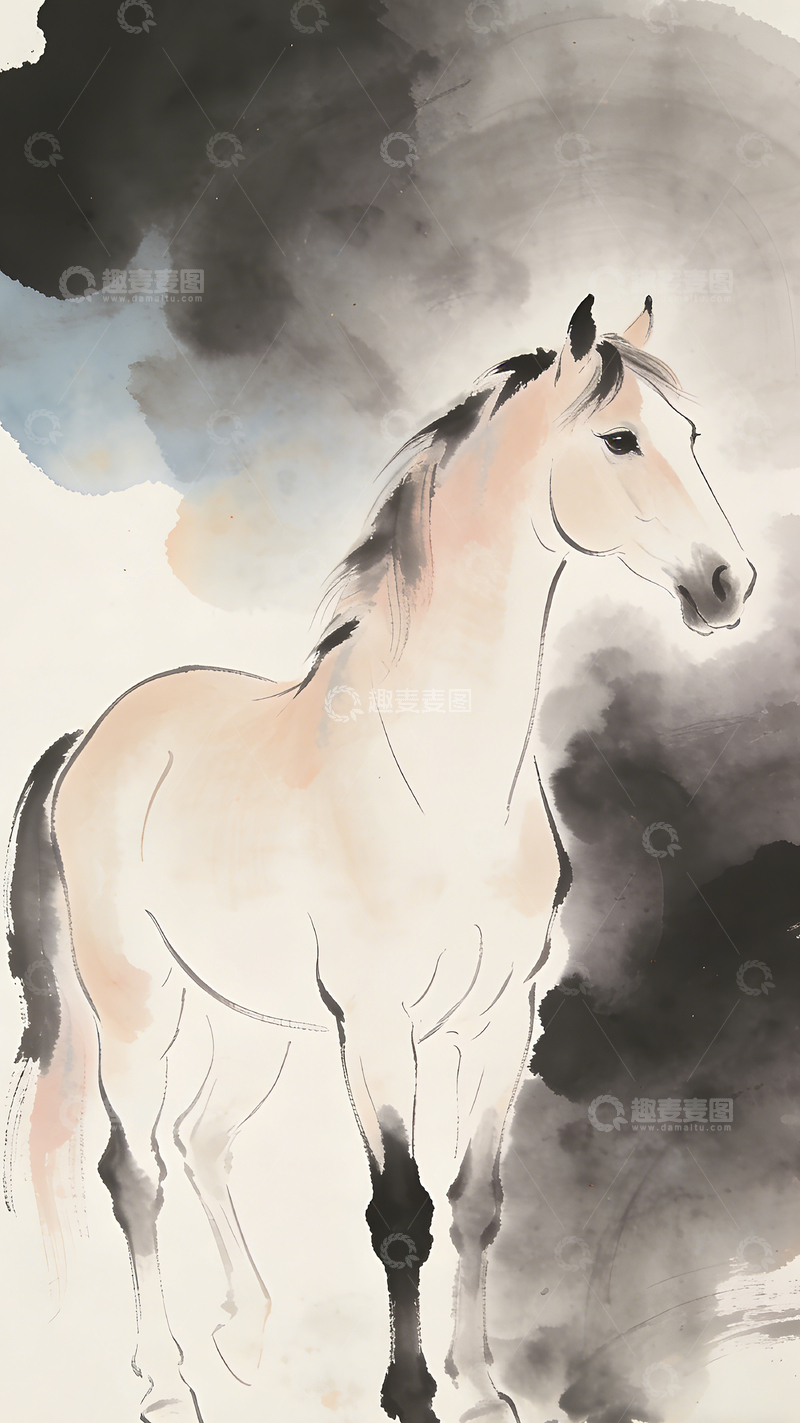 高清大图下载【趣麦麦图】水墨画骏马国画艺术插画