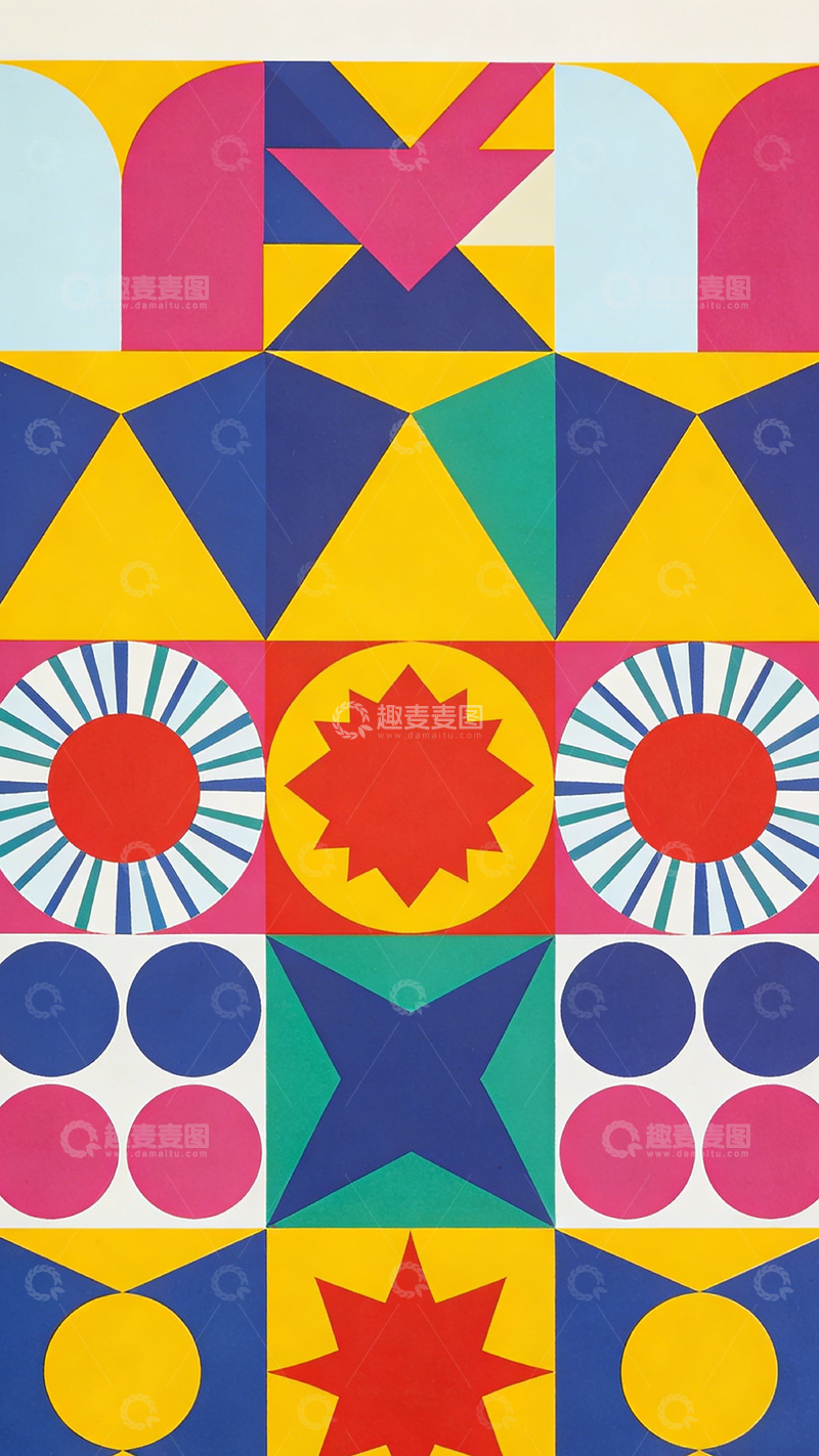 高清大图下载【趣麦麦图】几何图形彩色拼贴画设计