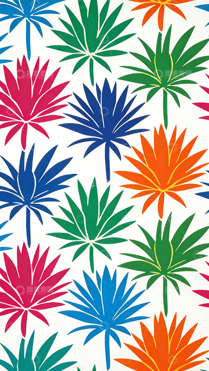 高清大图下载【趣麦麦图】多彩植物图案壁纸设计素材