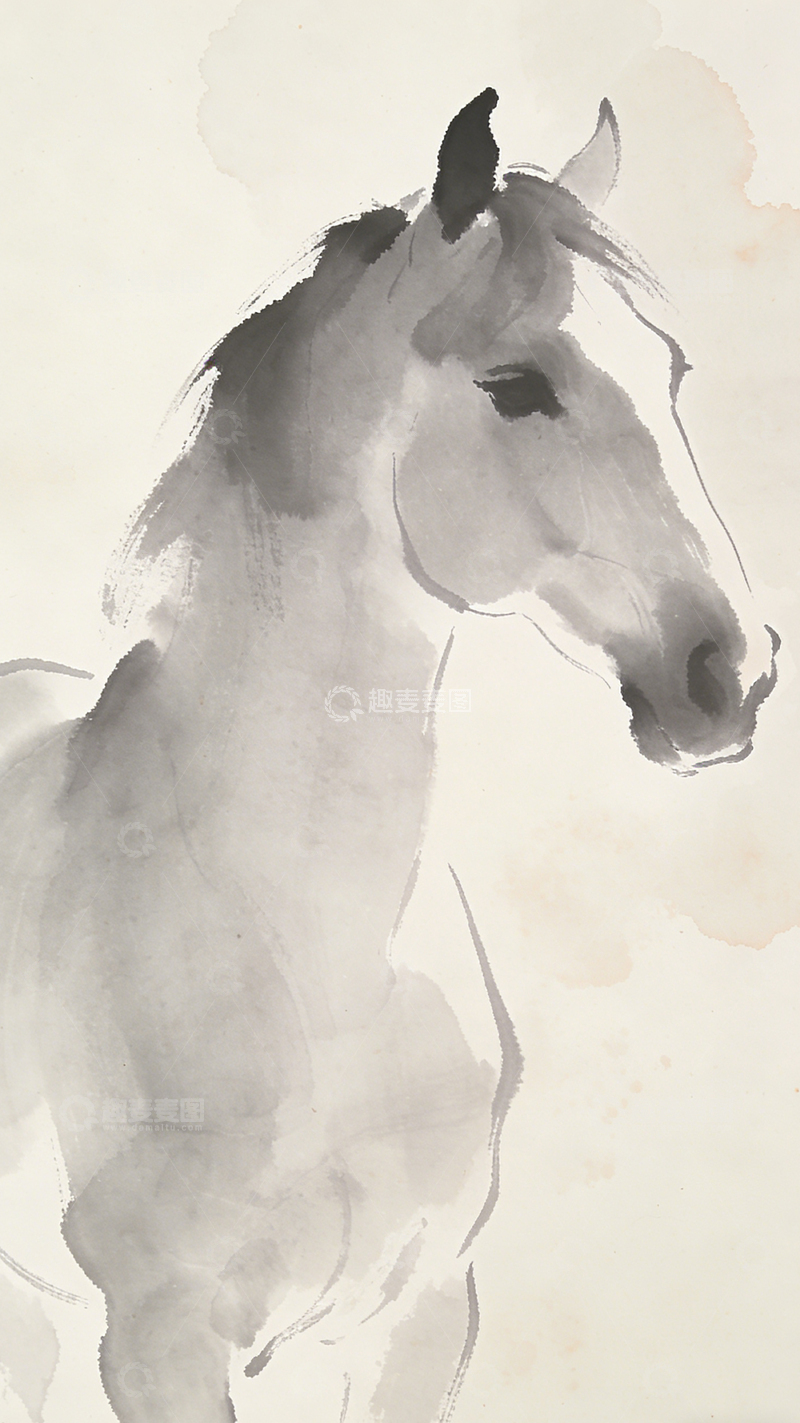 高清大图下载【趣麦麦图】水墨马头国画艺术画作