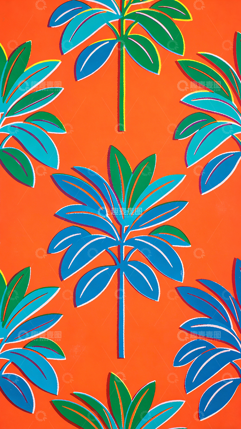 高清大图下载【趣麦麦图】热带风情棕榈树图案壁纸