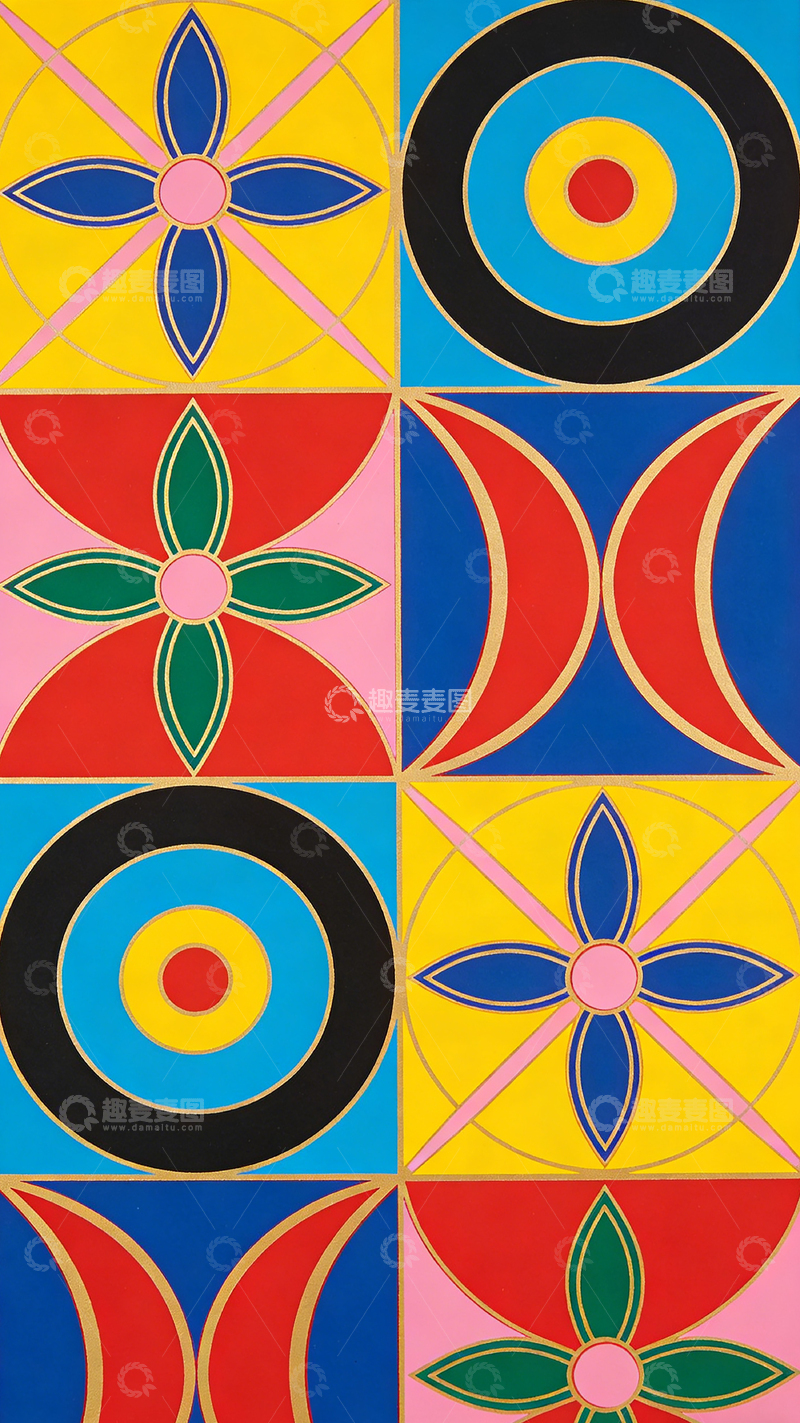 高清大图下载【趣麦麦图】鲜艳对称几何图案设计