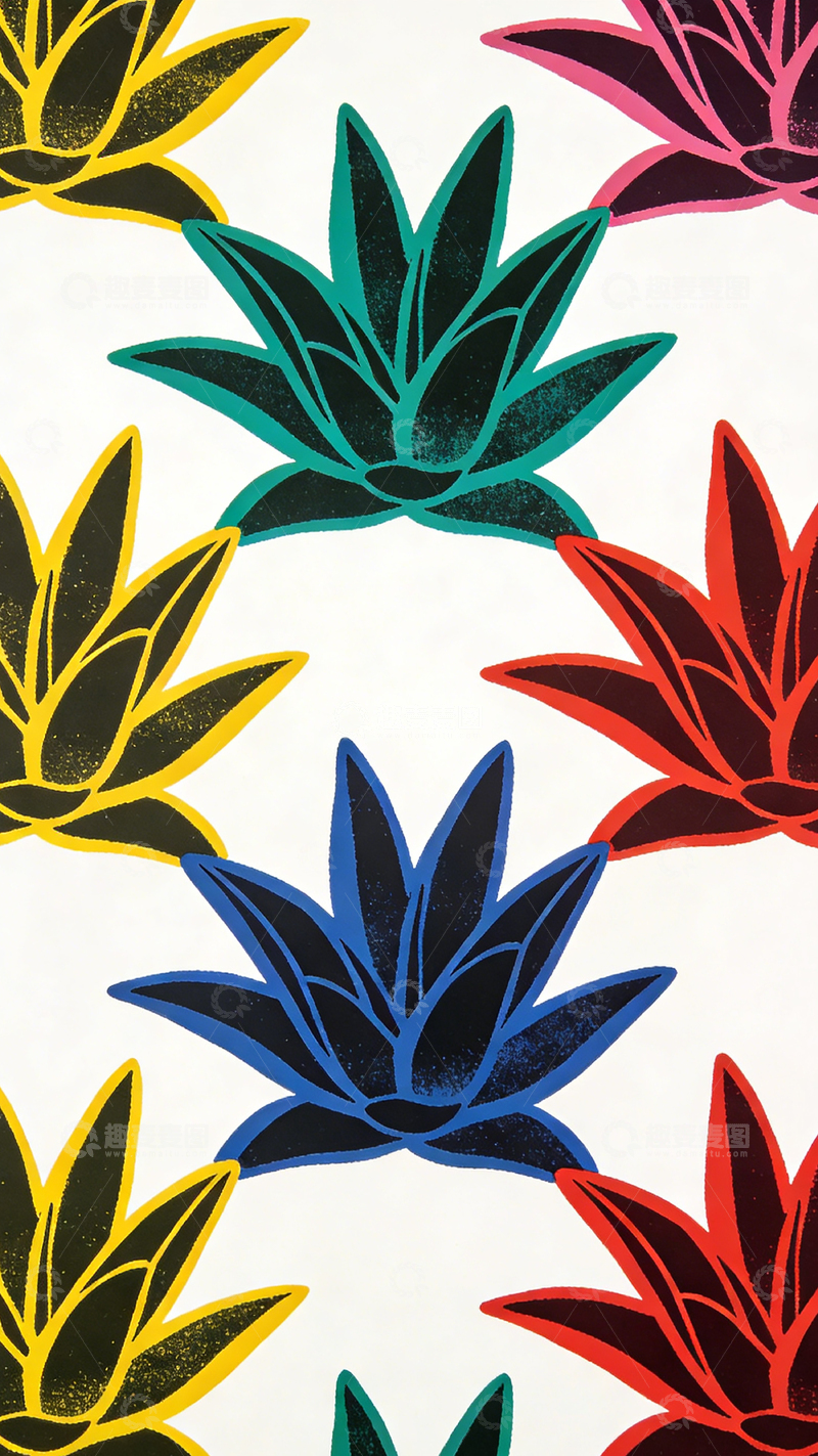 高清大图下载【趣麦麦图】多彩植物图案壁纸设计素材