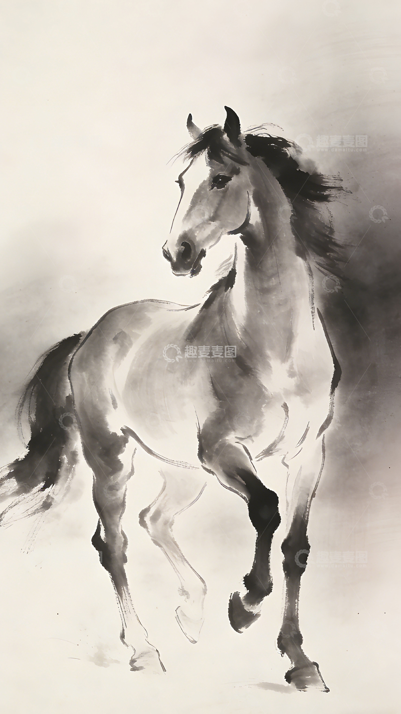 高清大图下载【趣麦麦图】水墨画骏马图中国传统艺术