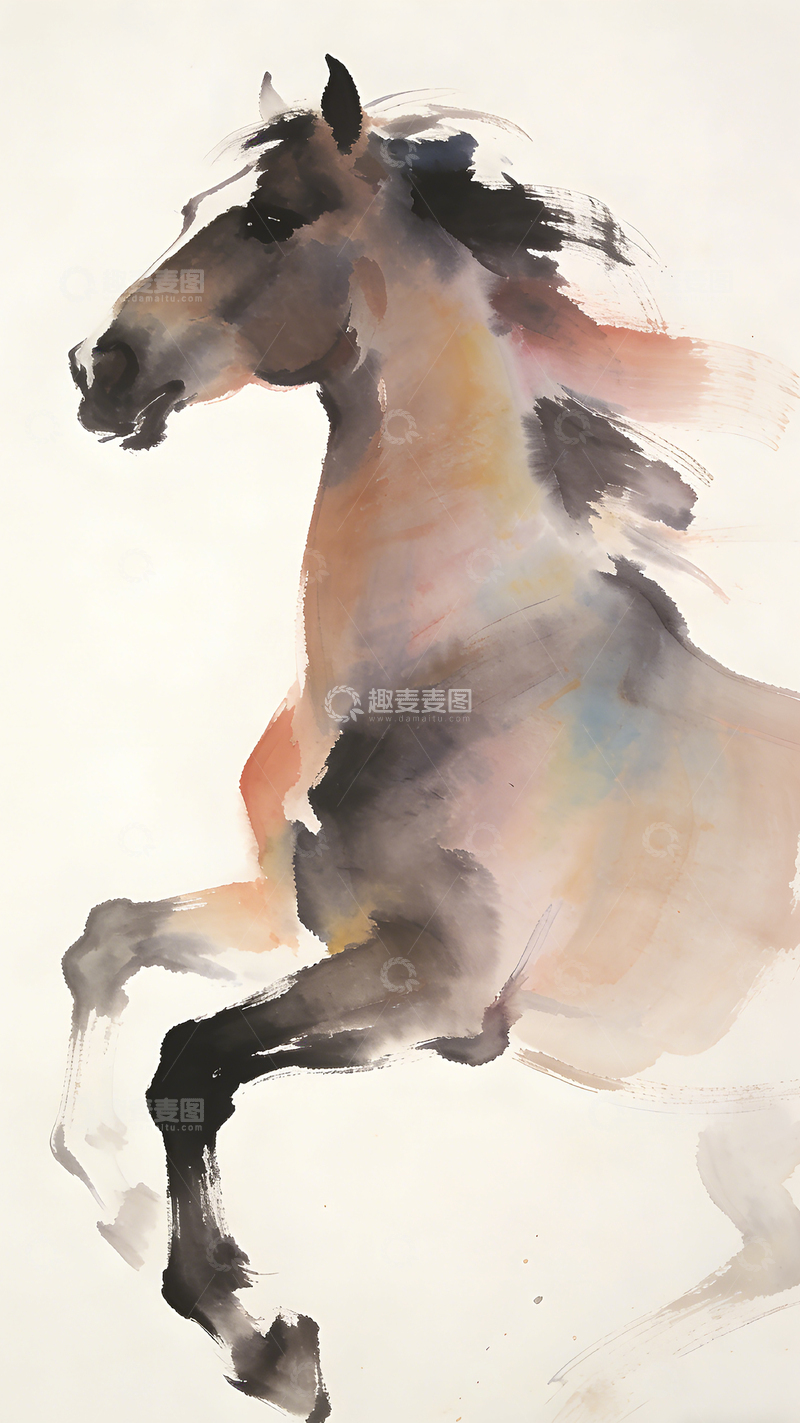 高清大图下载【趣麦麦图】水墨骏马国画艺术装饰画