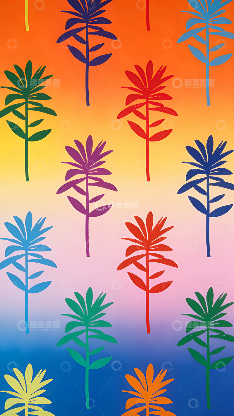 高清大图下载【趣麦麦图】彩色植物图案抽象壁纸