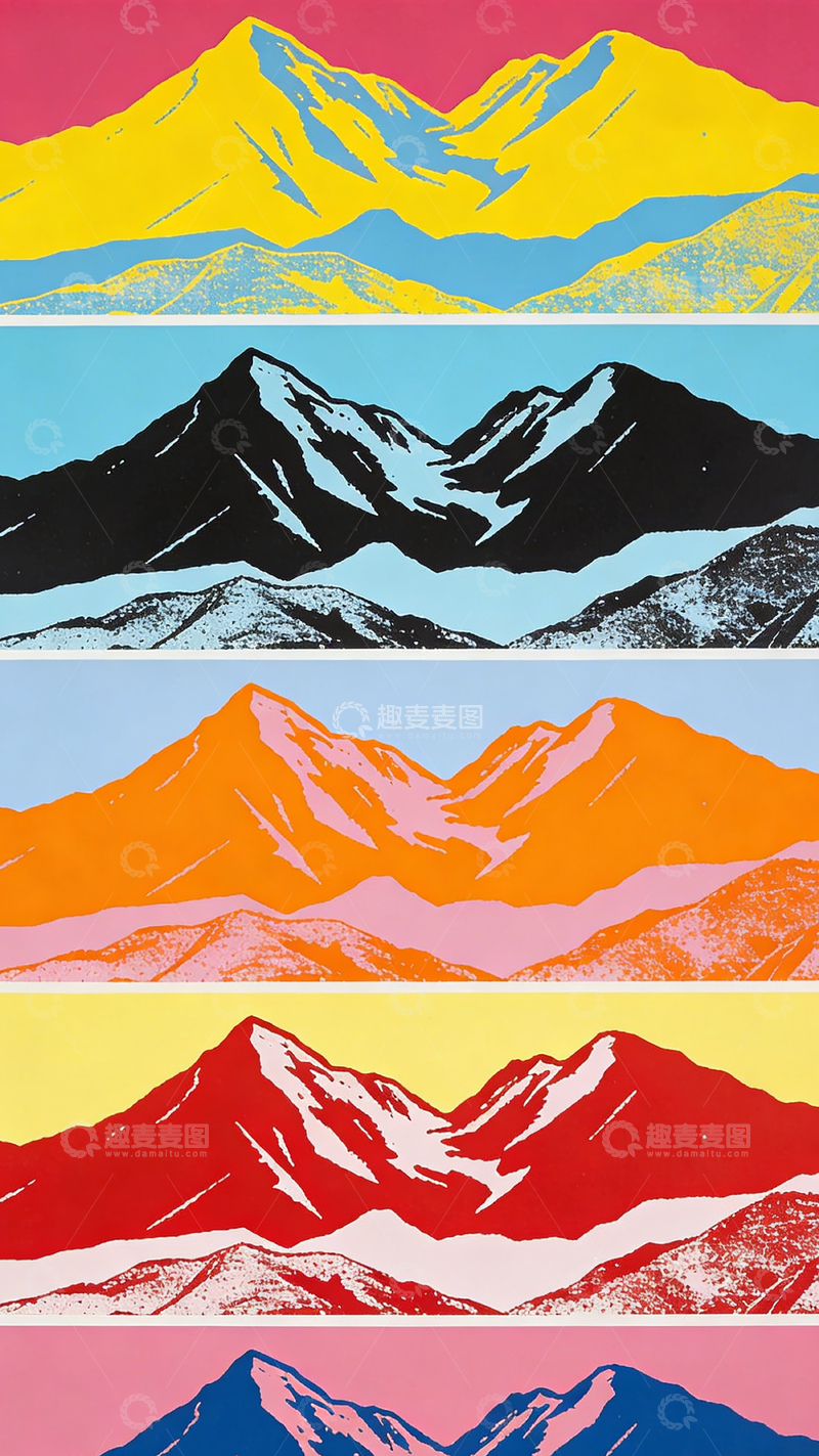 高清大图下载【趣麦麦图】多彩山景版画艺术
