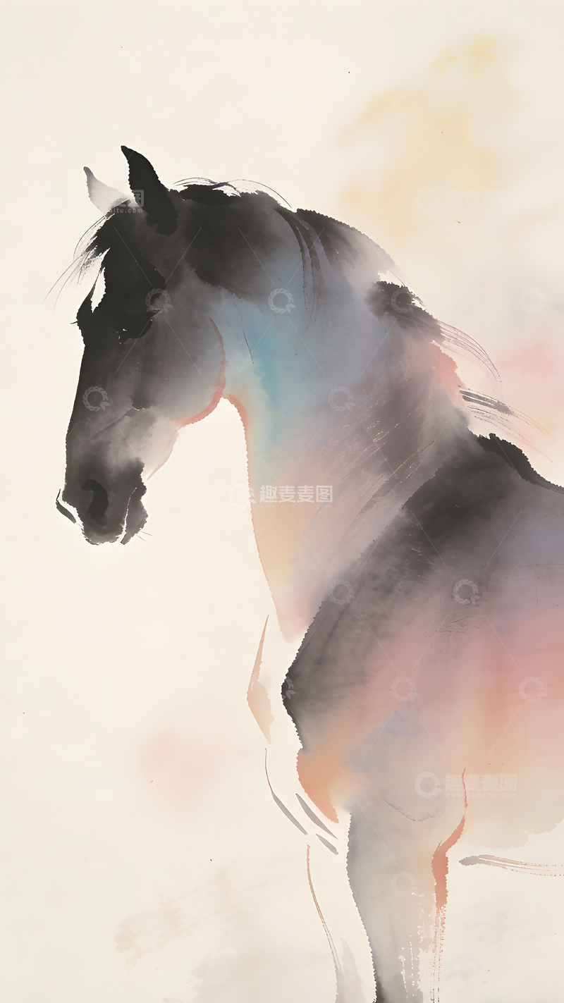 高清大图下载【趣麦麦图】水墨马头艺术画作