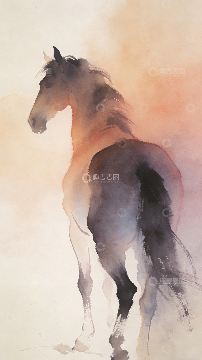 高清大图下载【趣麦麦图】水墨骏马国画艺术画作