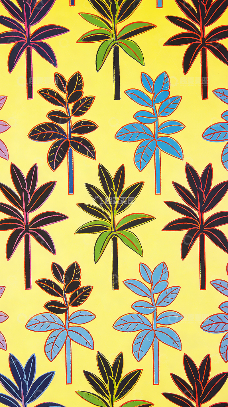 高清大图下载【趣麦麦图】热带风情彩色植物图案壁纸