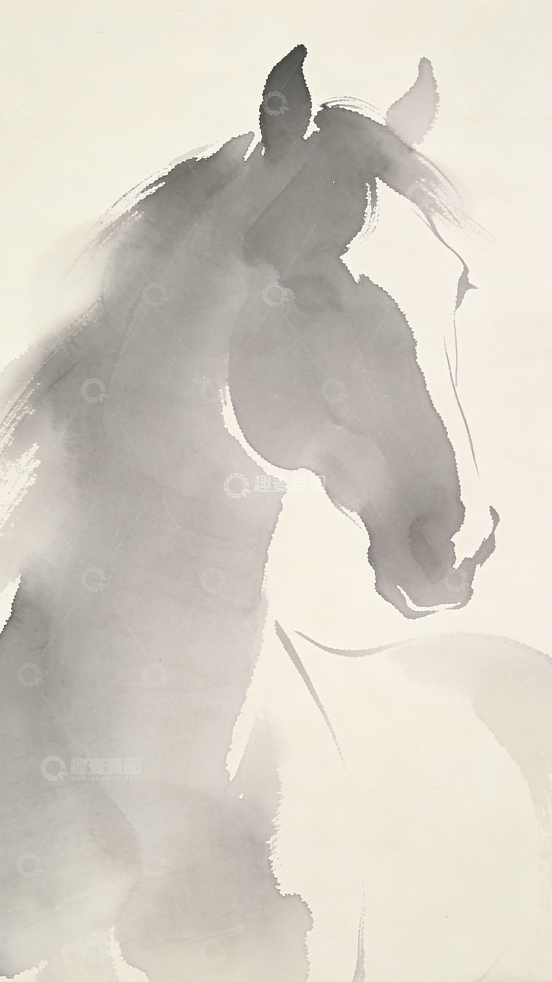 高清大图下载【趣麦麦图】水墨画马头艺术装饰画