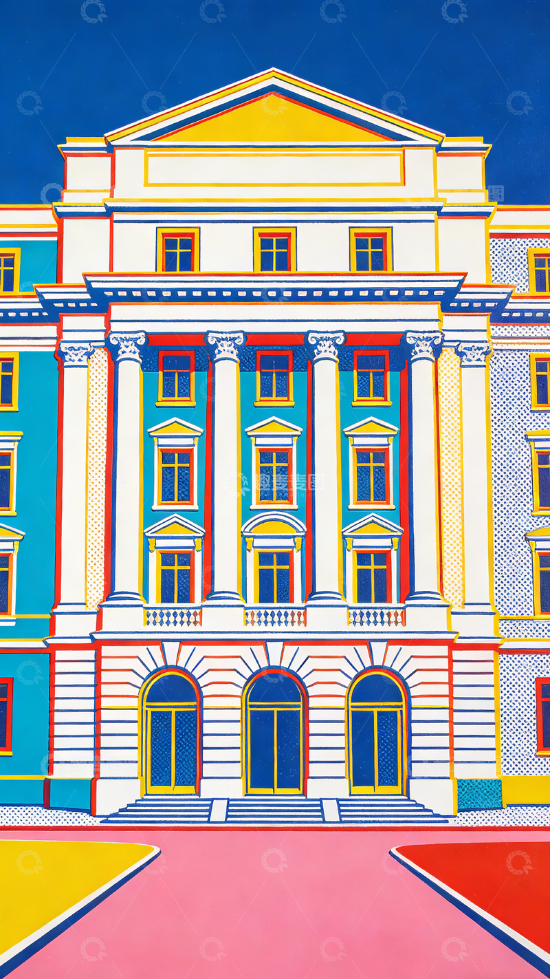 高清大图下载【趣麦麦图】卡通风格建筑插画