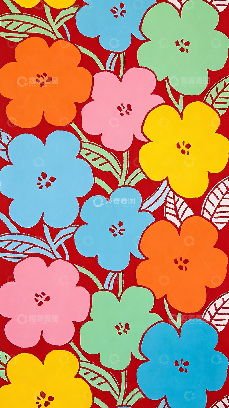 高清大图下载【趣麦麦图】彩色花朵图案设计壁纸