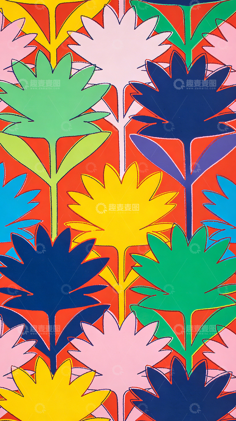 高清大图下载【趣麦麦图】色彩鲜艳植物图案壁纸
