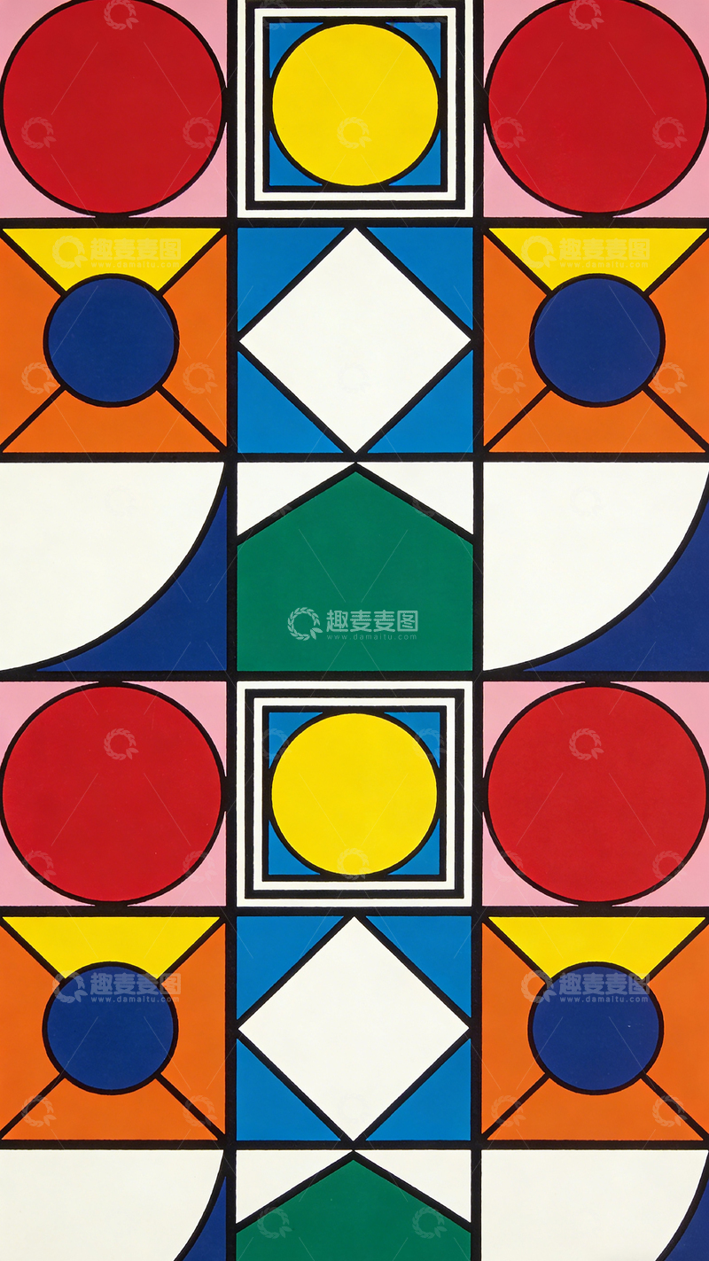 高清大图下载【趣麦麦图】几何抽象画色彩拼贴