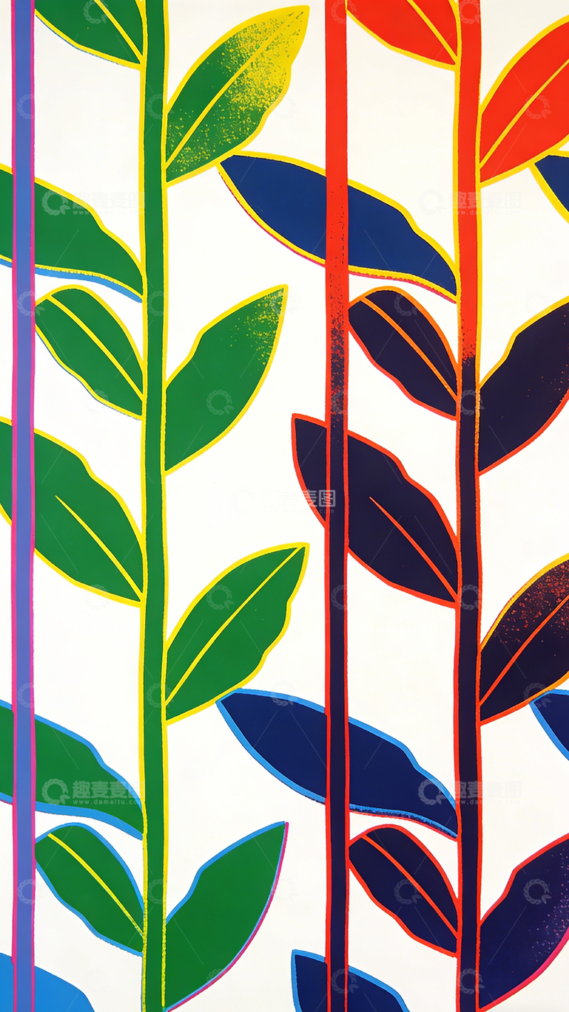 高清大图下载【趣麦麦图】色彩鲜明植物图案设计