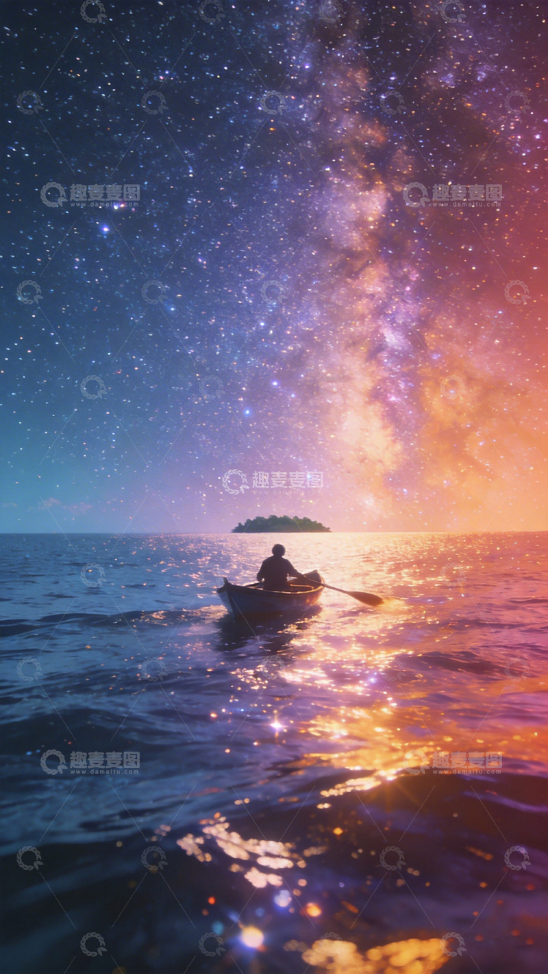 高清大图下载【趣麦麦图】星空下划船梦幻场景