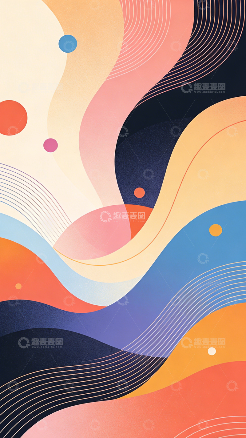 高清大图下载【趣麦麦图】抽象艺术彩色波浪图案设计