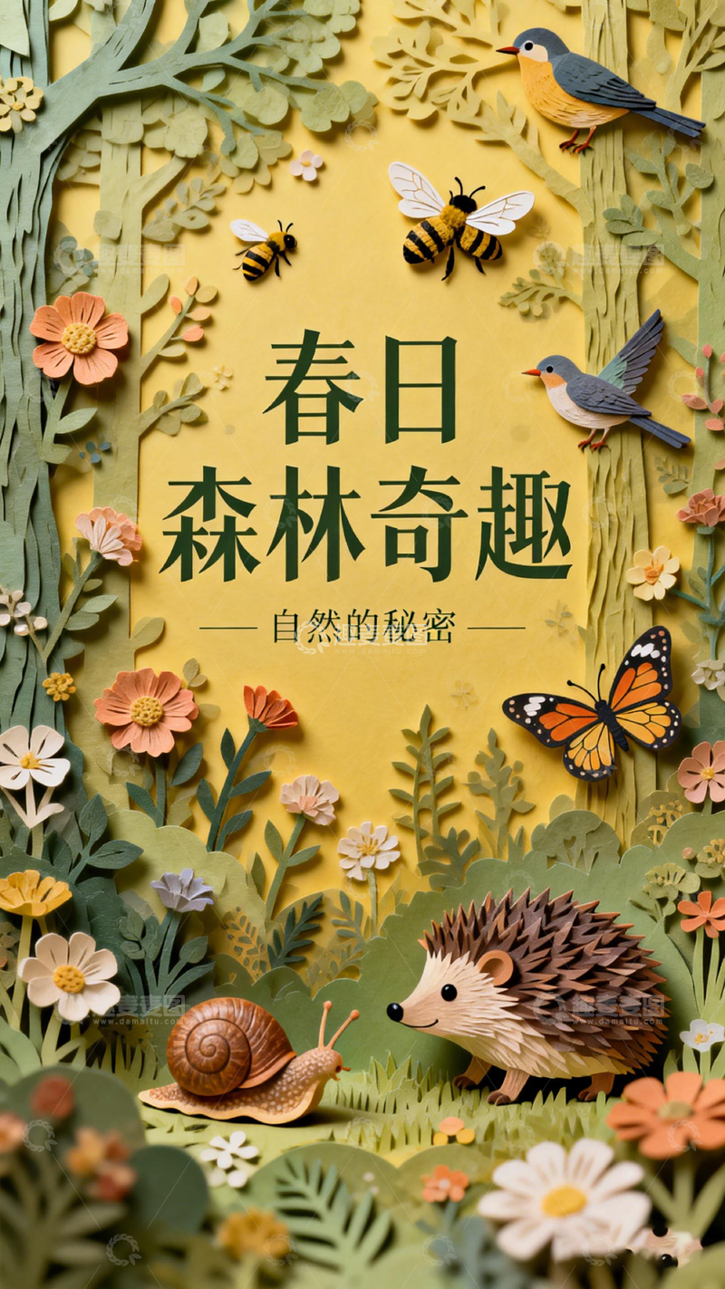 高清大图下载【趣麦麦图】春日森林奇趣纸艺自然