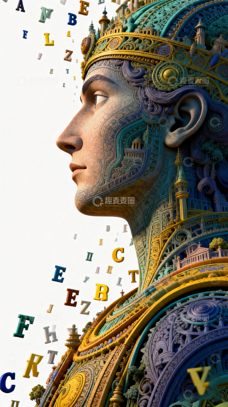 高清大图下载【趣麦麦图】奇幻艺术雕像字母设计