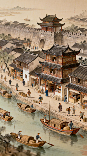 古风水乡古镇风景画