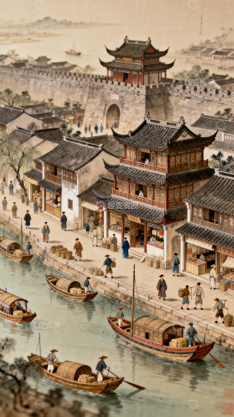 高清大图下载【趣麦麦图】古风水乡古镇风景画