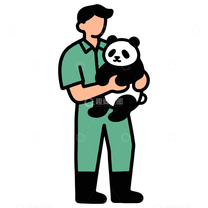 源文件下载【趣麦麦图】卡通男护工抱熊猫图