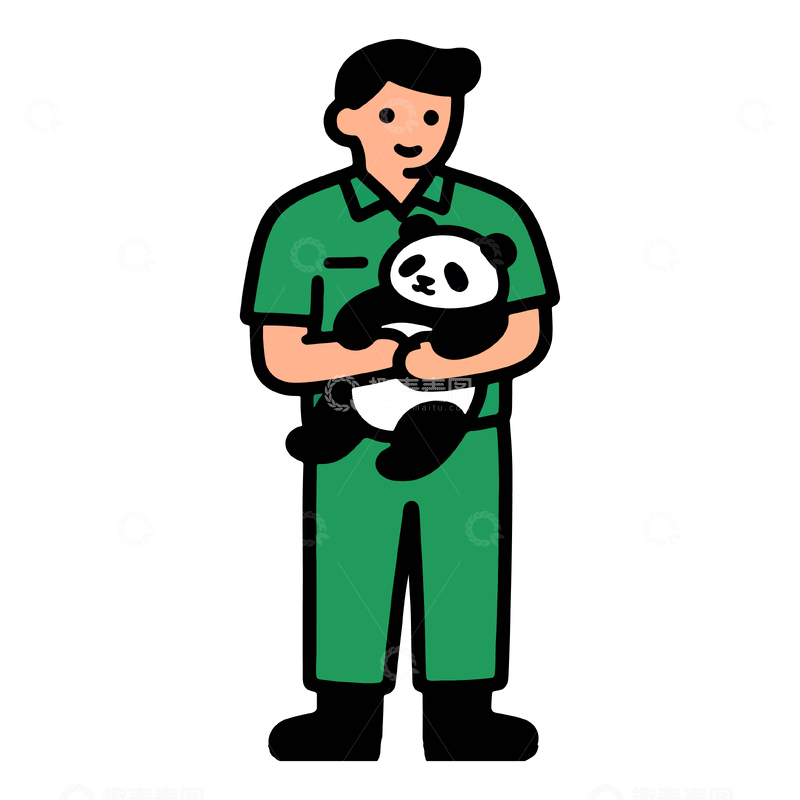 源文件下载【趣麦麦图】卡通饲养员熊猫插画