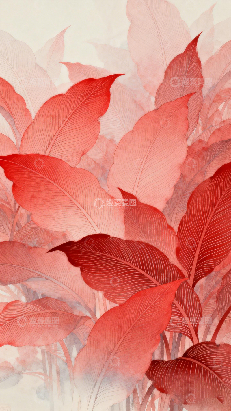高清大图下载【趣麦麦图】红色叶子艺术插画壁纸