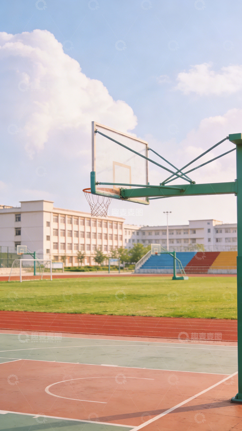 高清大图下载【趣麦麦图】校园篮球场晴空美景