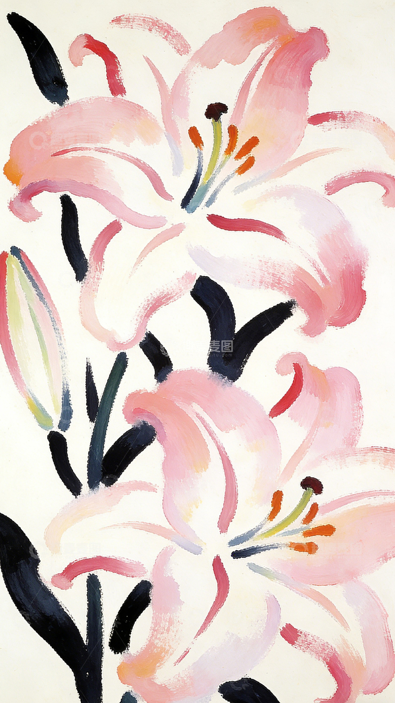 高清大图下载【趣麦麦图】水彩百合花艺术插画