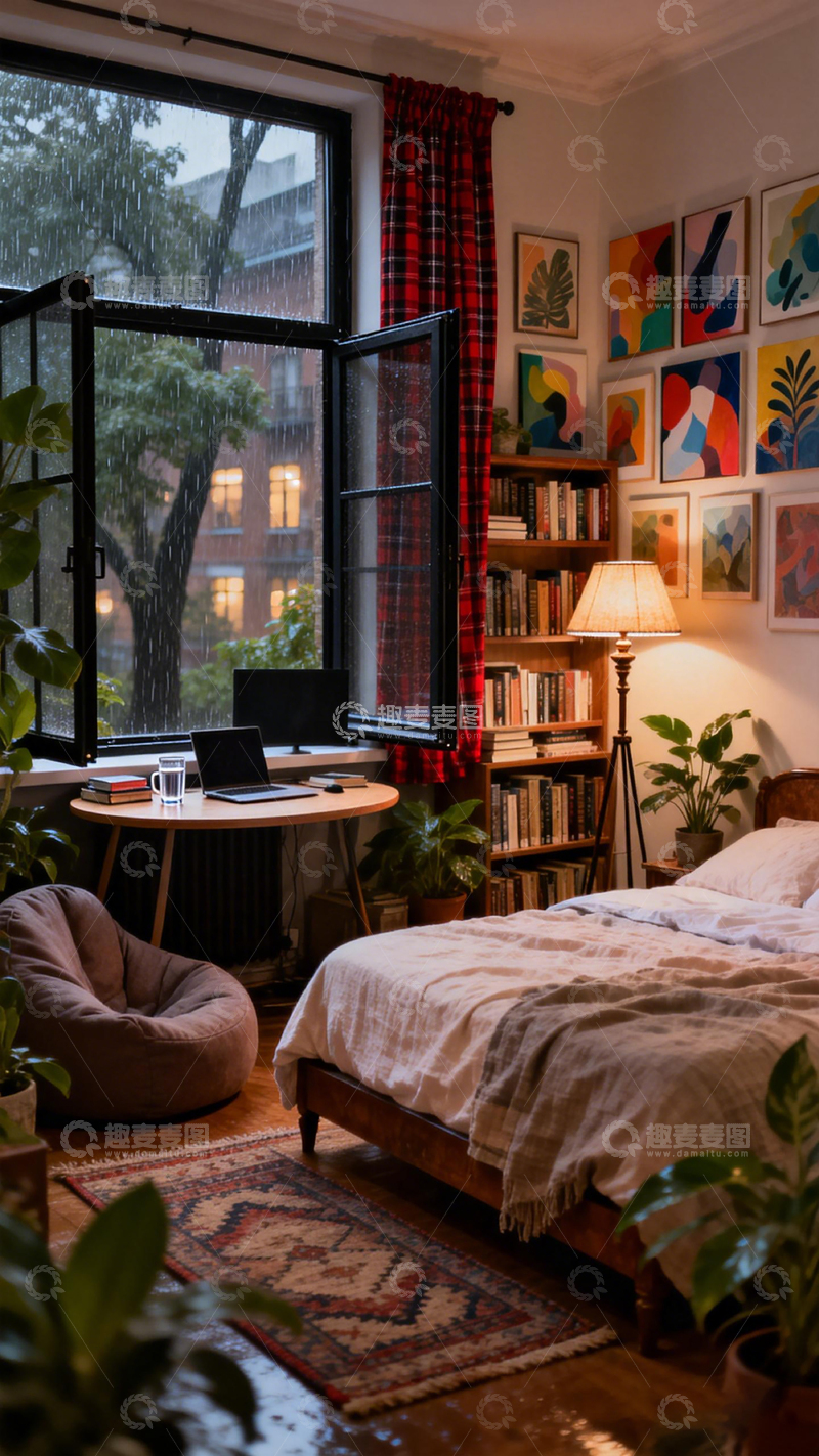 高清大图下载【趣麦麦图】温馨卧室雨景家居设计