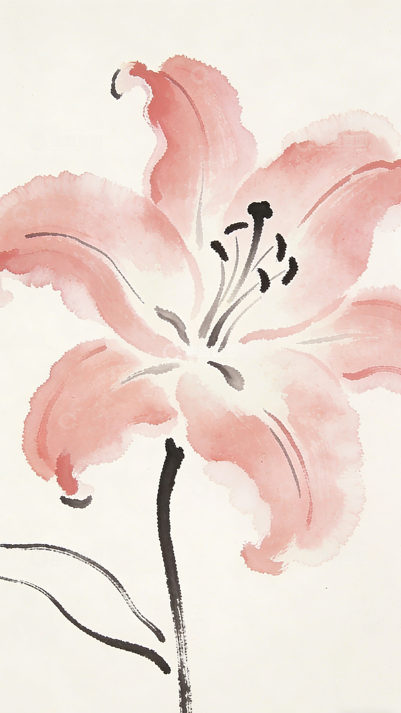 高清大图下载【趣麦麦图】水墨风格百合花国画艺术