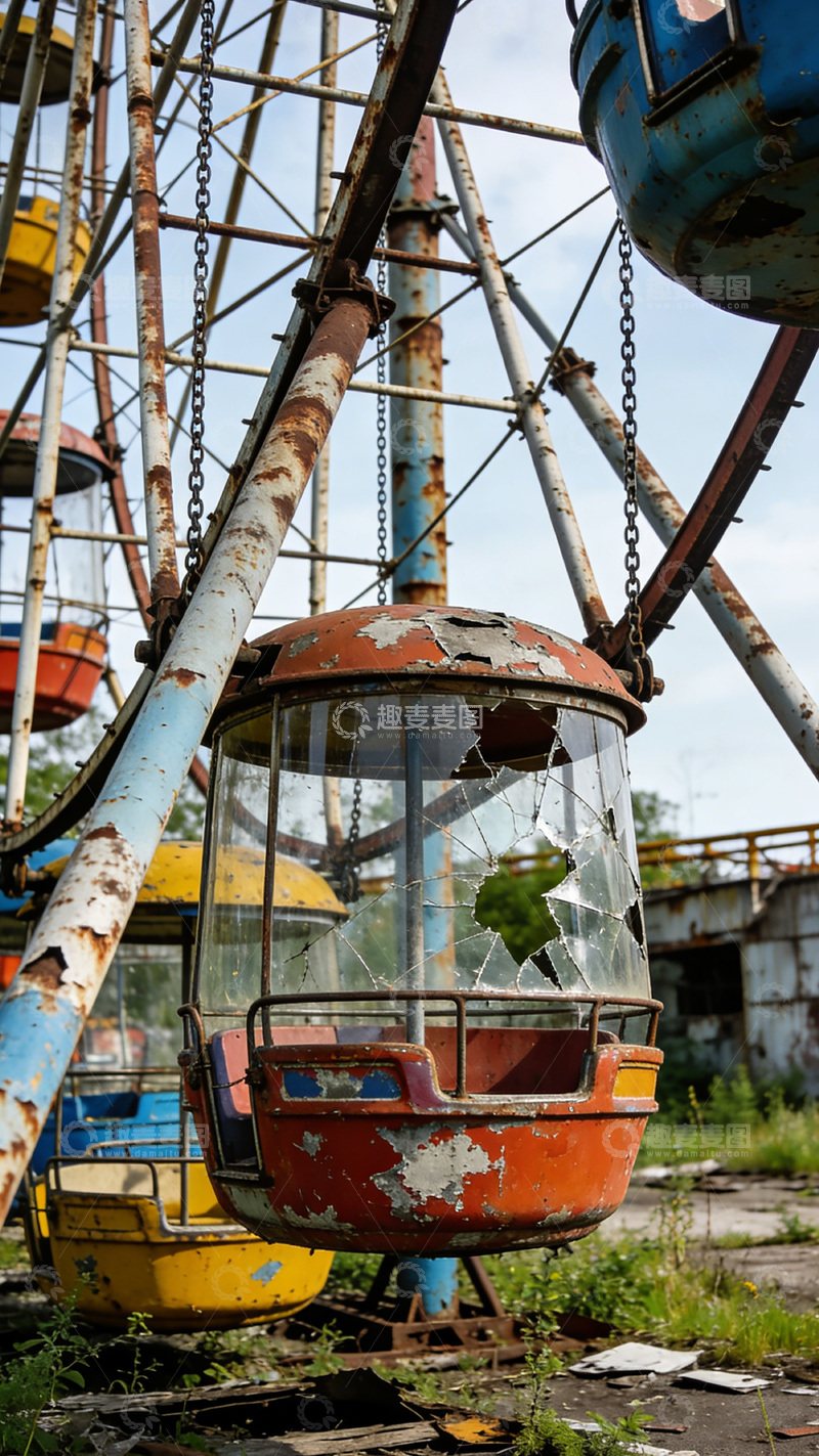 高清大图下载【趣麦麦图】破败游乐园缆车摄影