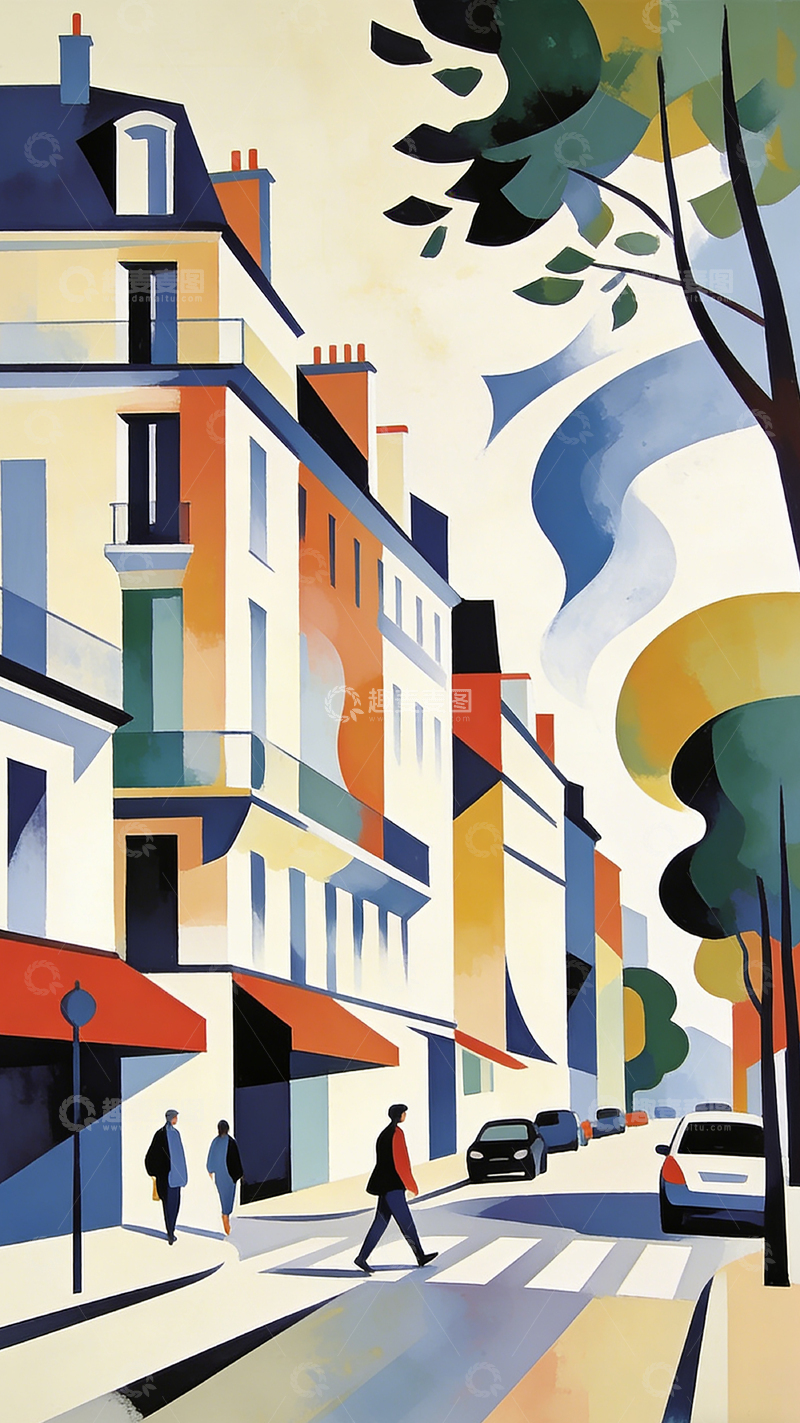 高清大图下载【趣麦麦图】色彩明快城市街景插画