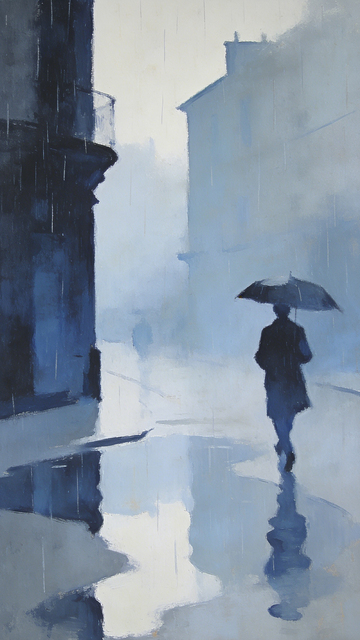 雨巷漫步油画风情