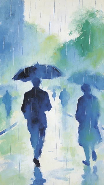 雨中行人水彩画