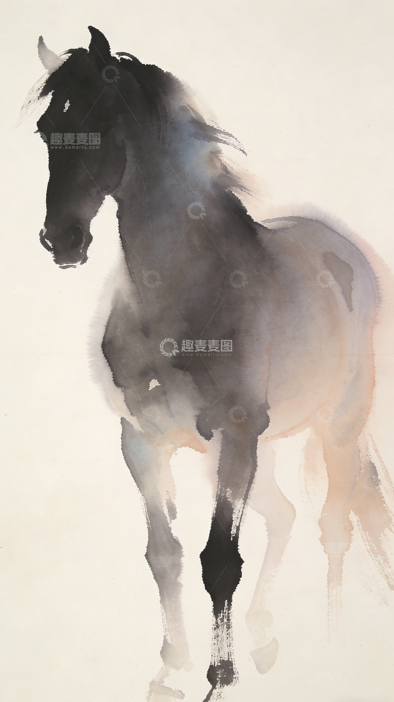 高清大图下载【趣麦麦图】水墨马国画写意艺术画作