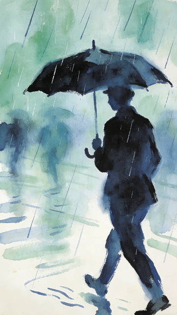 雨中行人水彩画