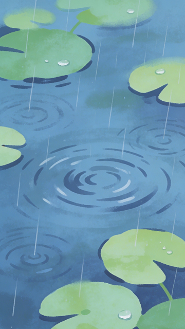雨中荷叶插画