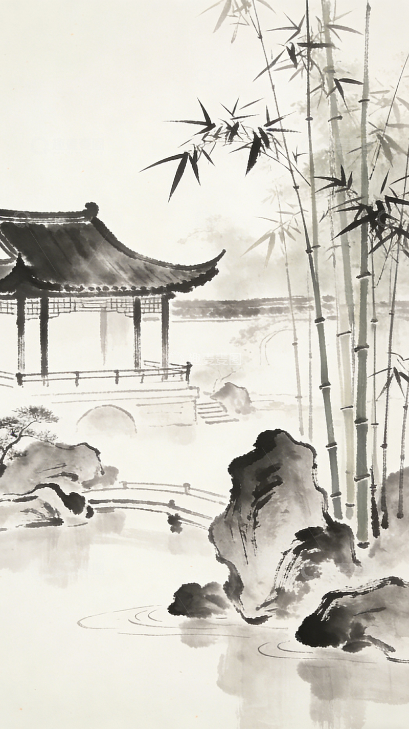 高清大图下载【趣麦麦图】水墨风园林景致国画