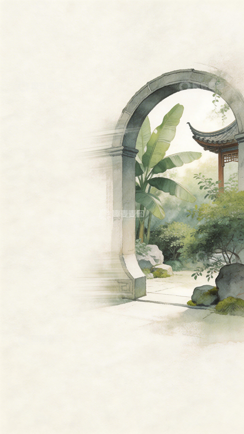 高清大图下载【趣麦麦图】古风水墨园林景观插画