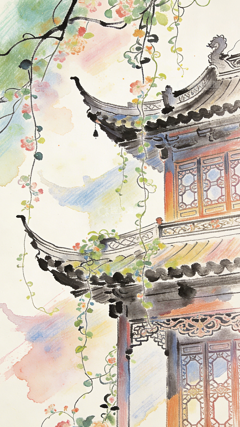 高清大图下载【趣麦麦图】古建水彩画古风建筑