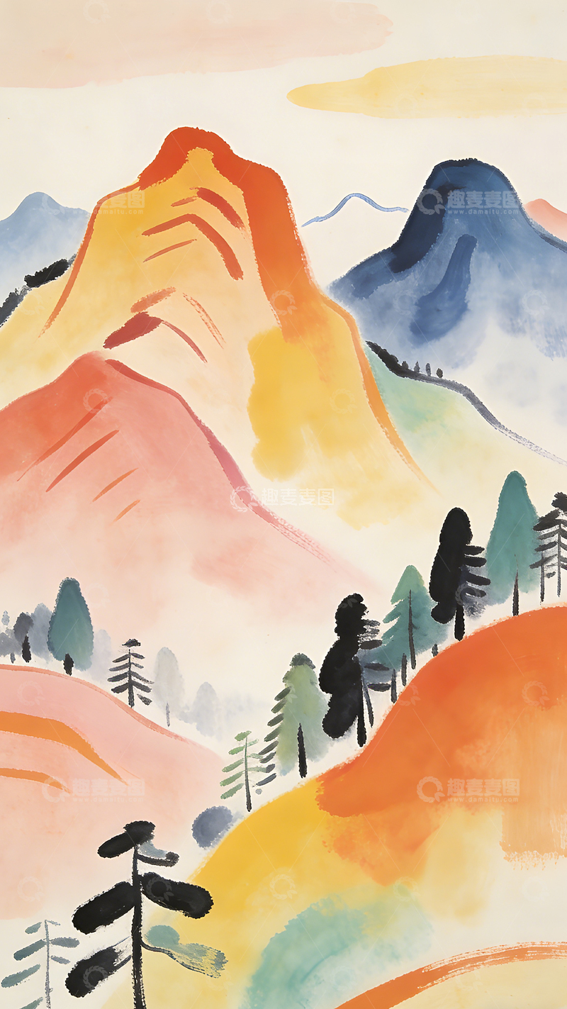高清大图下载【趣麦麦图】水彩山水画风光艺术装饰画
