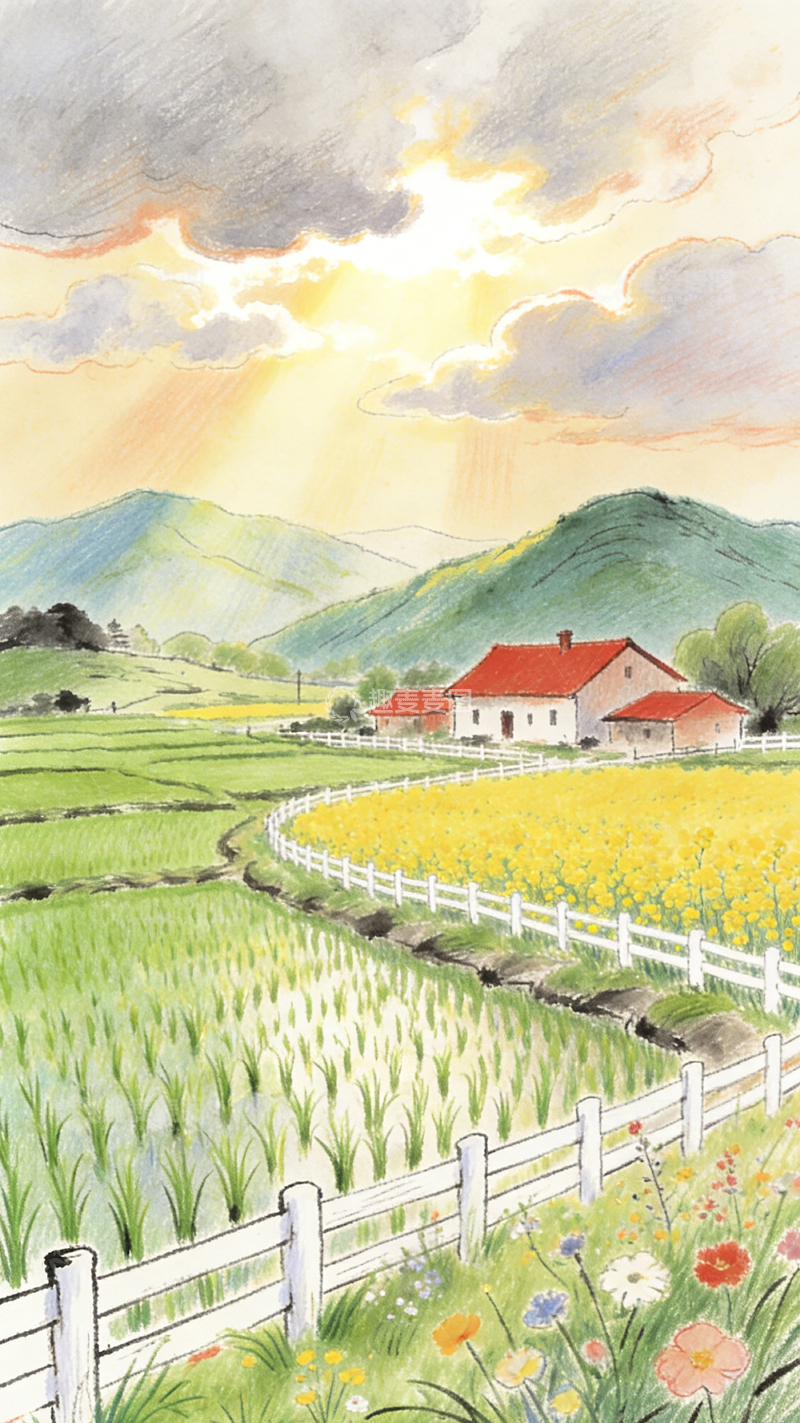 高清大图下载【趣麦麦图】田园风光水彩画乡村景色