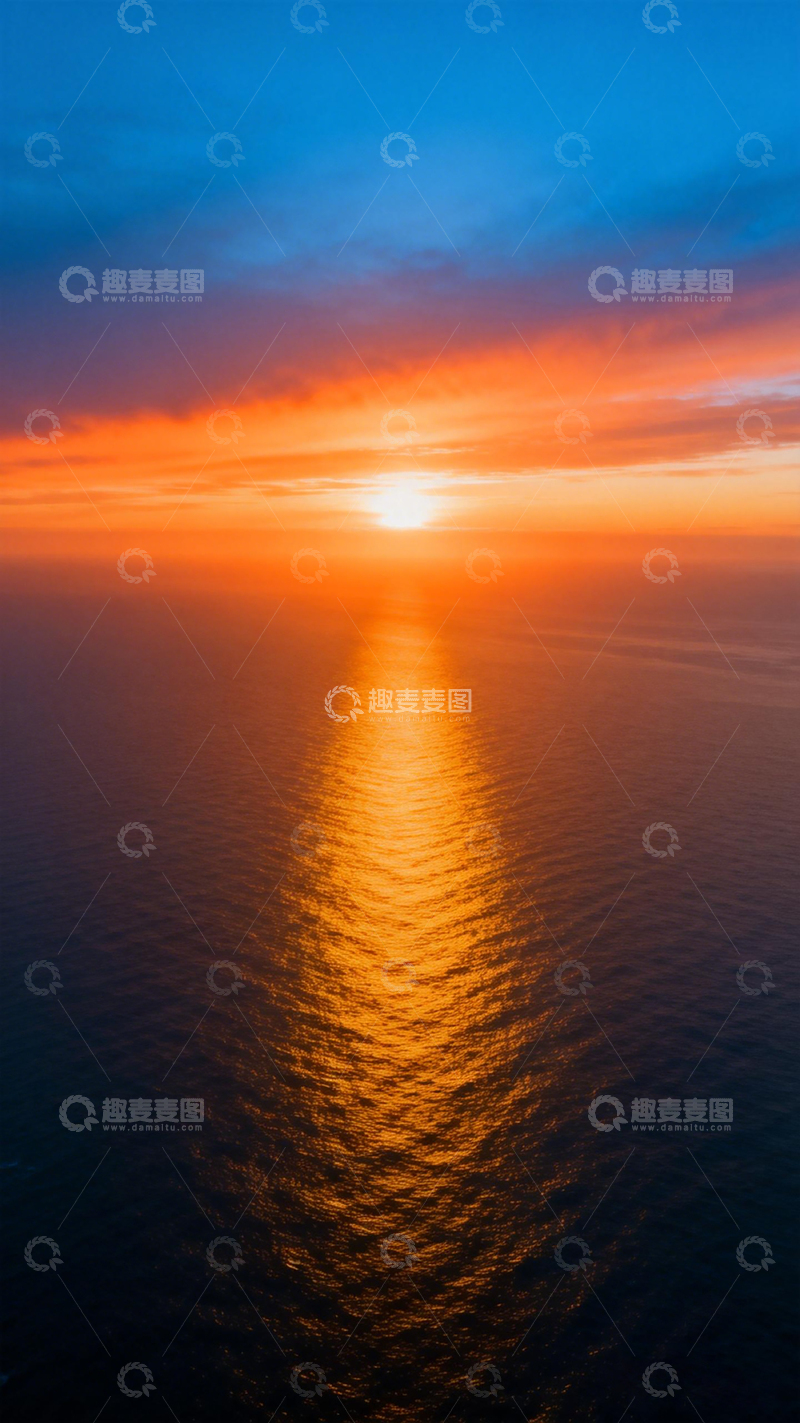 高清大图下载【趣麦麦图】夕阳海平面壮丽景象