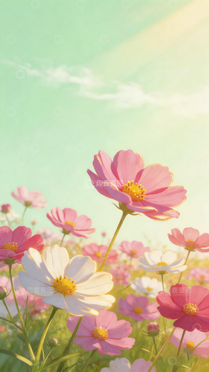 高清大图下载【趣麦麦图】春日花海插画壁纸