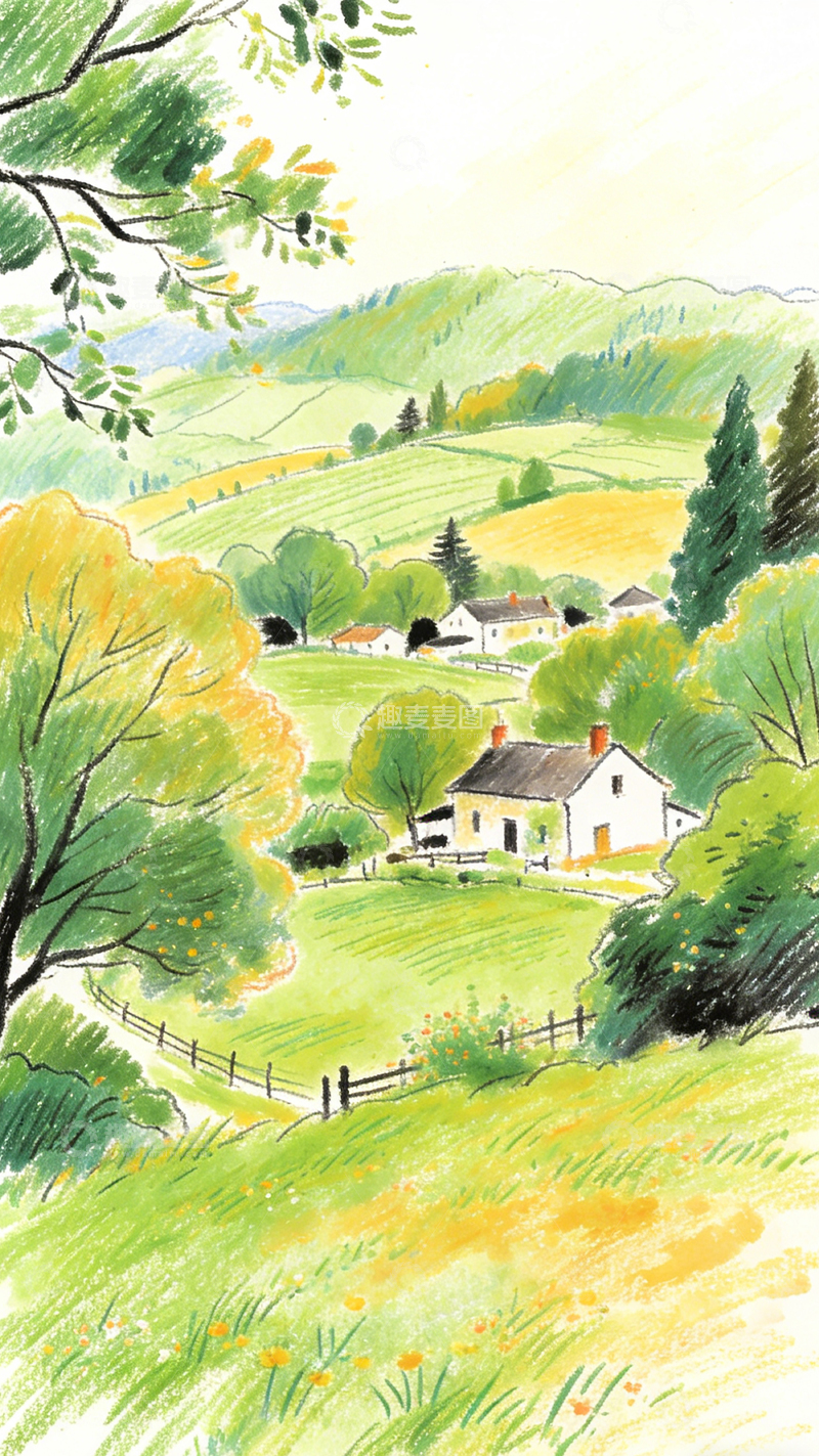 高清大图下载【趣麦麦图】田园风光水彩手绘艺术