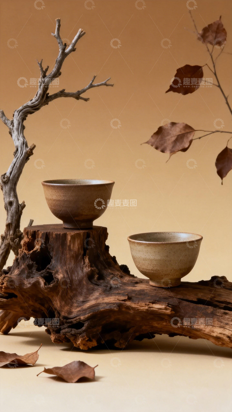 高清大图下载【趣麦麦图】古朴陶瓷与枯木艺术装饰